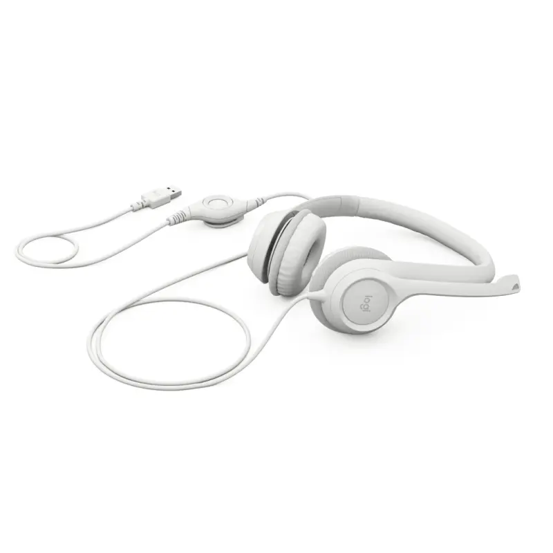 AUDÍFONOS DE COLOR BLANCO LOGITECH DE CABLE USB TIPO-A CON MICROFONO PARA COMPUTADORAS H390